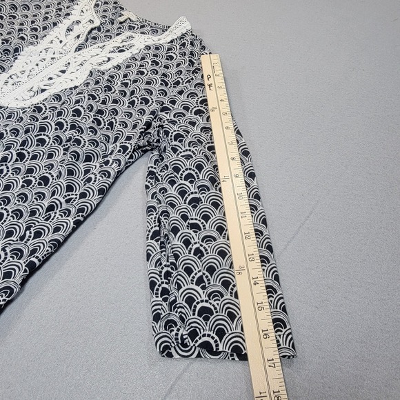 Talbots Women's Tunic Top Black White Geometric Lace Bib Long Sleeve Cotton XL - Picture 7 of 8